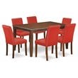 Pemberly Row 7-Piece Dining Set Mahogany Finish with Firebrick Red Chairs
