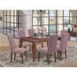 Pemberly Row 7-Piece Dining Set Mahogany Finish with Dahlia Seating