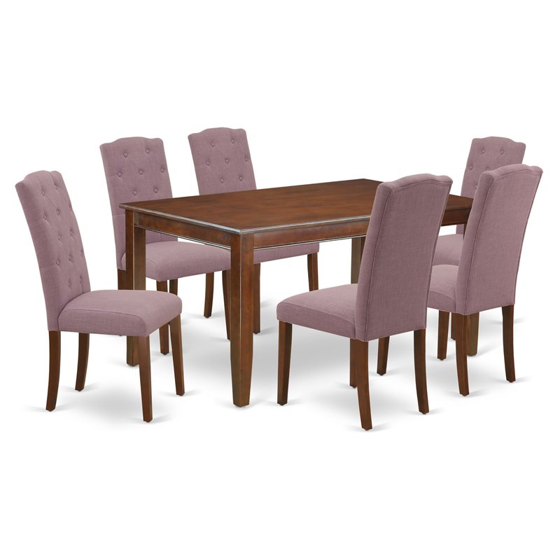 Pemberly Row 7-Piece Dining Set Mahogany Finish with Dahlia Seating