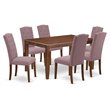 Pemberly Row 7-Piece Dining Set Mahogany Finish with Dahlia Seating