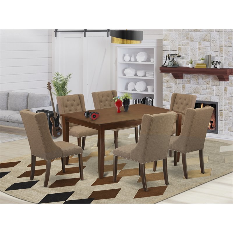 Pemberly Row 7-Piece Wood Dining Set with Mahogany Finish and Light Sable Chairs