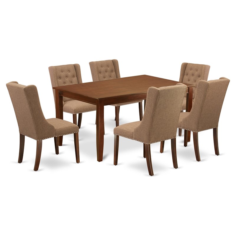 Pemberly Row 7-Piece Wood Dining Set with Mahogany Finish and Light Sable Chairs