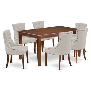 Pemberly Row 7-Piece Wood Dining Set with Mahogany Finish and Doeskin Chairs