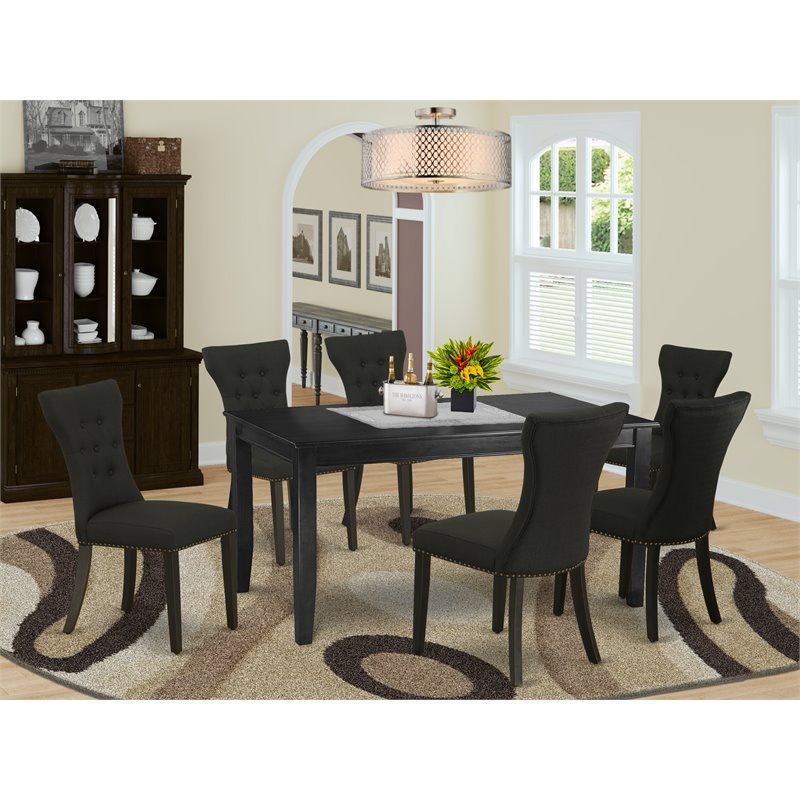 Pemberly Row 7-Piece Black Wood Kitchen Table Set with Upholstered Chairs