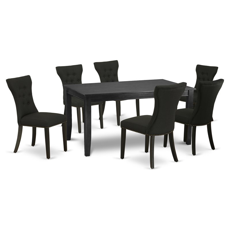 Pemberly Row 7-Piece Black Wood Kitchen Table Set with Upholstered Chairs