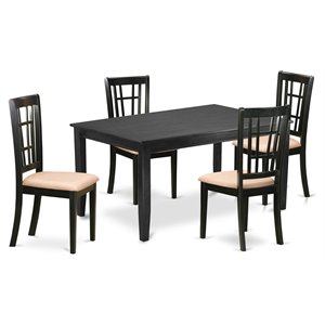 Pemberly Row 5-Piece Solid Rubber Wood Kitchen Table Set in Black