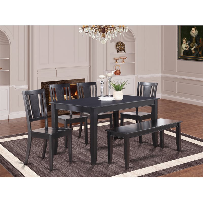 Pemberly Row 6-Piece Wood Kitchen Dining Set with Table and Bench in Black