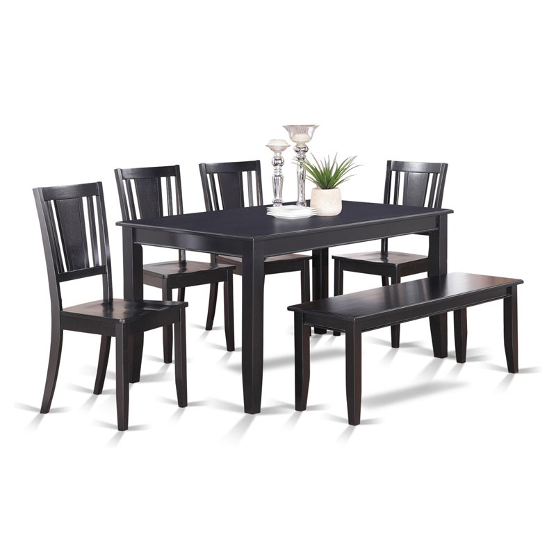 Pemberly Row 6-Piece Wood Kitchen Dining Set with Table and Bench in Black