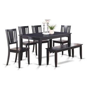 Pemberly Row 6-Piece Wood Kitchen Dining Set with Table and Bench in Black