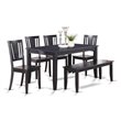 Pemberly Row 6-Piece Wood Kitchen Dining Set with Table and Bench in Black