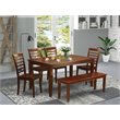 Pemberly Row 6-Piece Wood Dining Room Set with Table and Bench in Mahogany
