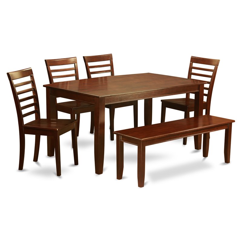 Pemberly Row 6-Piece Wood Dining Room Set with Table and Bench in Mahogany