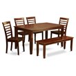 Pemberly Row 6-Piece Wood Dining Room Set with Table and Bench in Mahogany