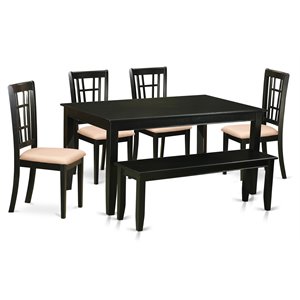 Pemberly Row 6-Piece Rubber Wood Dining Table and Bench Set in Black
