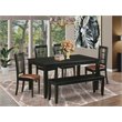 Pemberly Row 6-Piece Wood Dining Set with Rectangular Table and Bench in Black