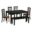 Pemberly Row 6-Piece Wood Dining Set with Rectangular Table and Bench in Black