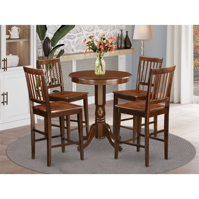 Pemberly Row 5-Piece Wood Counter Height Dining Set in Mahogany