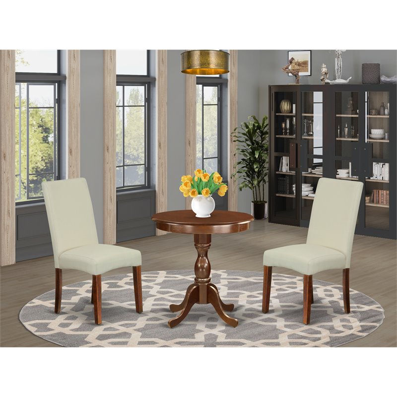Pemberly Row 3-Piece Mahogany Wood Dining Set with Upholstered Chairs
