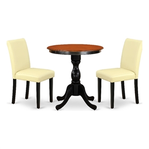 Pemberly Row 3-Piece Dining Set with PU Leather High Back Chairs Cherry Top