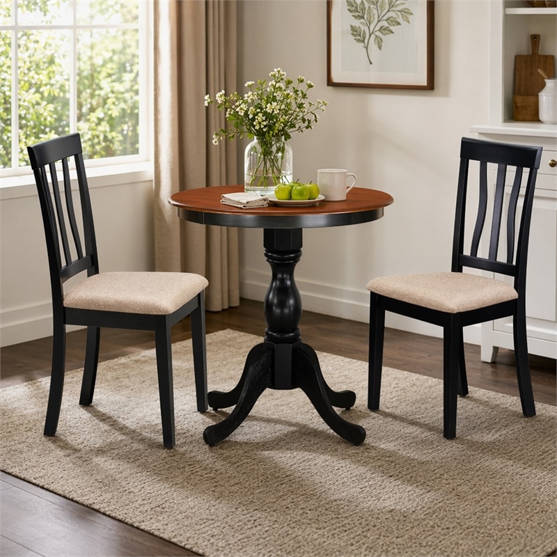 Pemberly Row 3-Piece Dining Table Set with Slatted Back Chairs Cherry Top