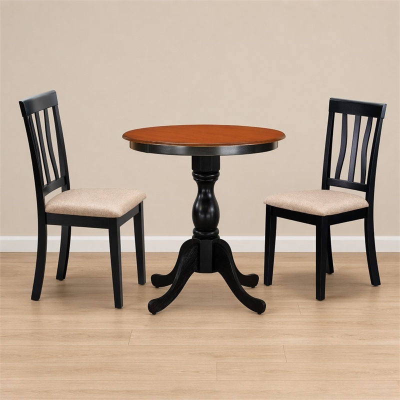 Pemberly Row 3-Piece Dining Table Set with Slatted Back Chairs Cherry Top
