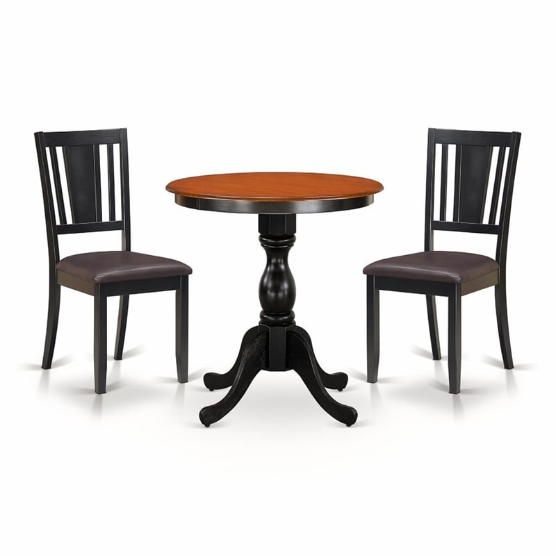 Pemberly Row 3-Piece Dining Table Set with PU Leather Chairs Black Finish