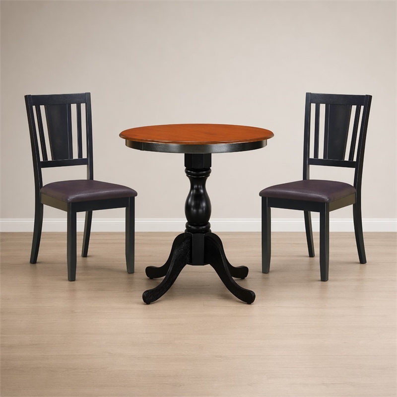 Pemberly Row 3-Piece Dining Table Set with PU Leather Chairs Black Finish