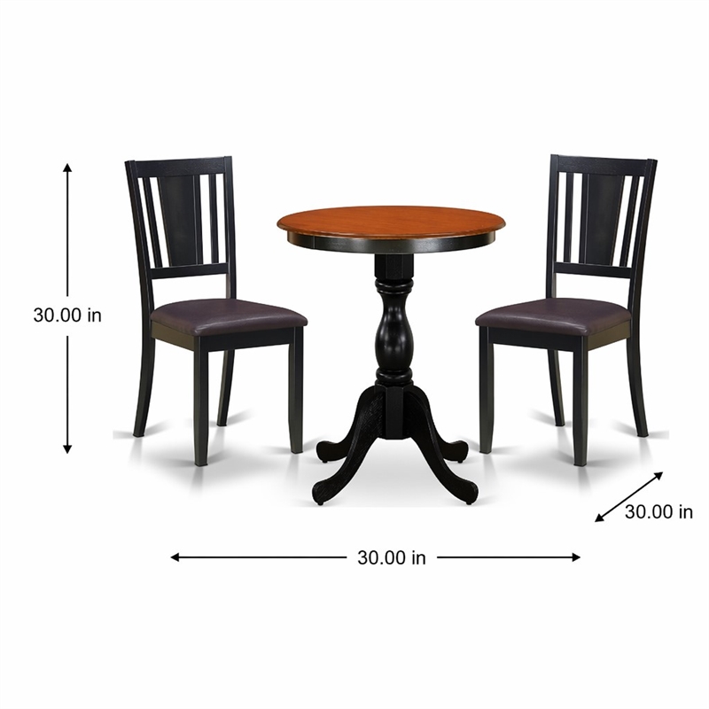 Pemberly Row 3-Piece Dining Table Set with PU Leather Chairs Black Finish