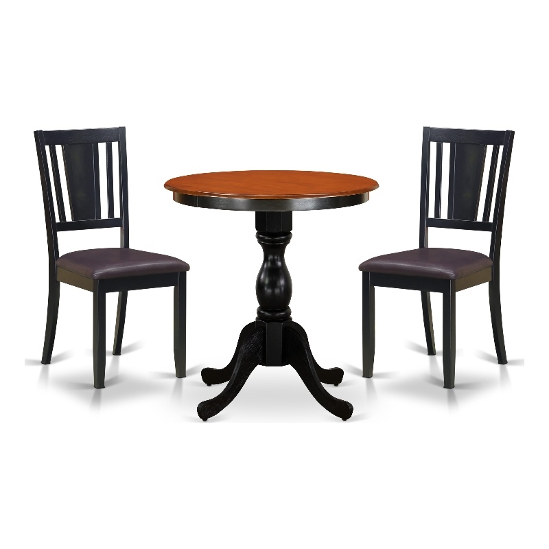Pemberly Row 3-Piece Dining Table Set with PU Leather Chairs Black Finish