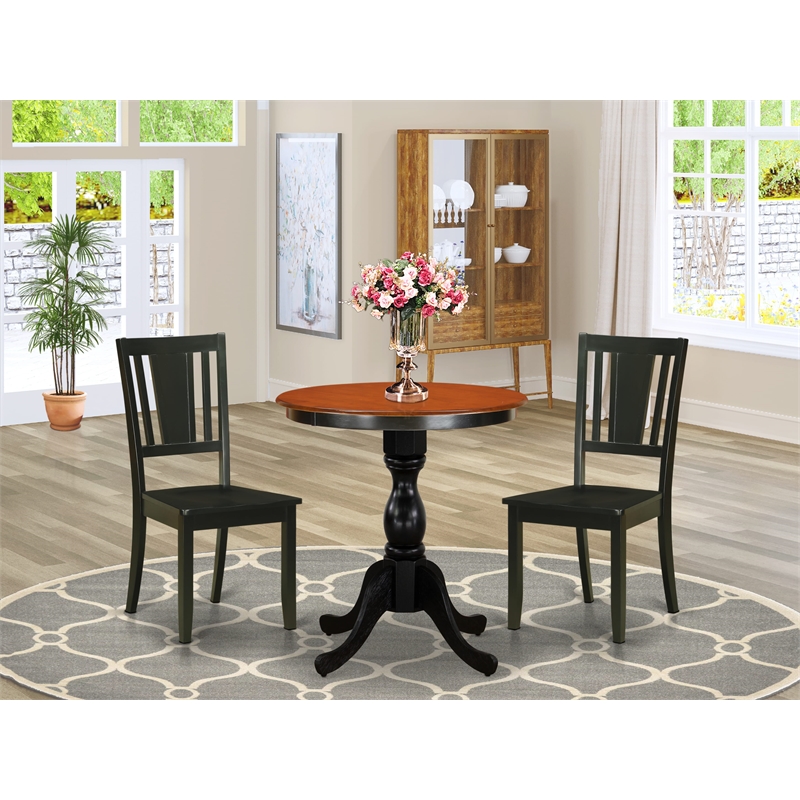 Pemberly Row 3-Piece Wooden Dining Table Set with Slatted Back Black