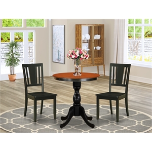 Pemberly Row 3-Piece Wooden Dining Table Set with Slatted Back Black