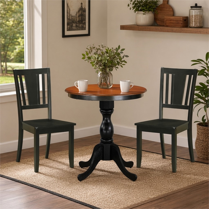 Pemberly Row 3-Piece Wooden Dining Table Set with Slatted Back Black