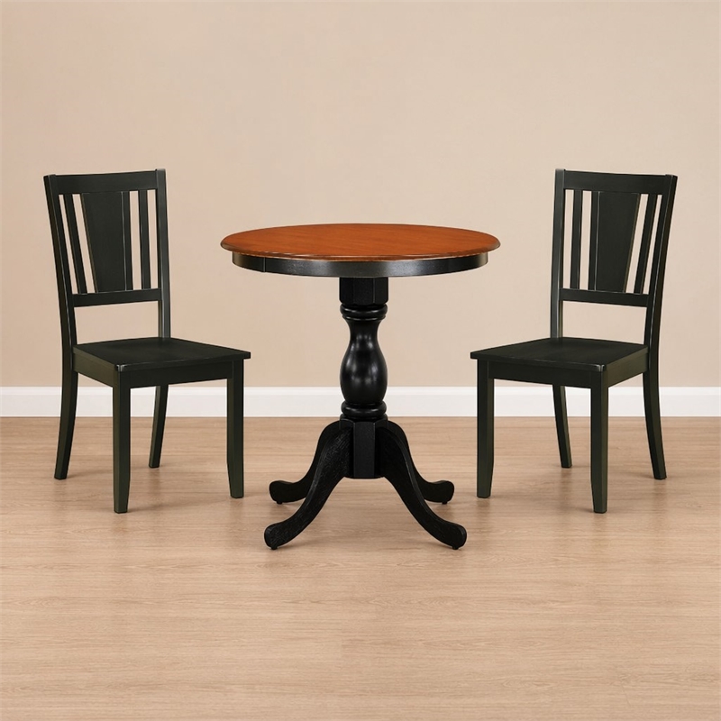 Pemberly Row 3-Piece Wooden Dining Table Set with Slatted Back Black