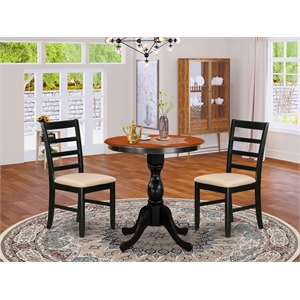 Pemberly Row 3-Piece Wood Dining Set with Ladder Back Chairs in Black & Cherry