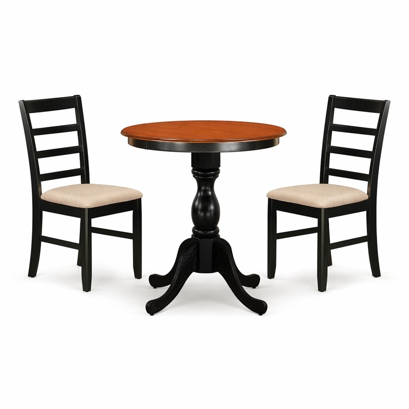 Pemberly Row 3-Piece Wood Dining Set with Ladder Back Chairs in Black & Cherry