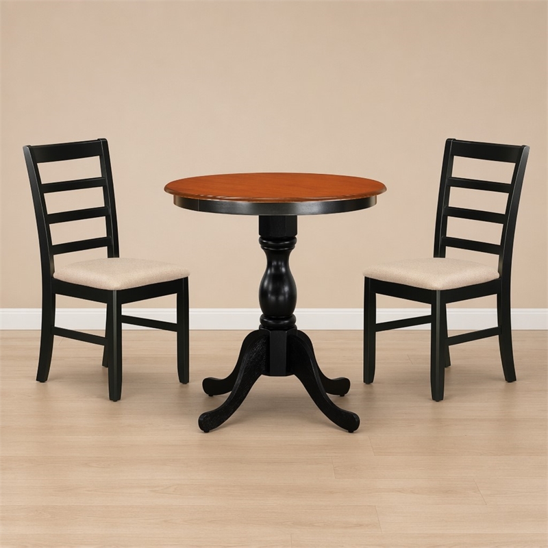 Pemberly Row 3-Piece Wood Dining Set with Ladder Back Chairs in Black & Cherry