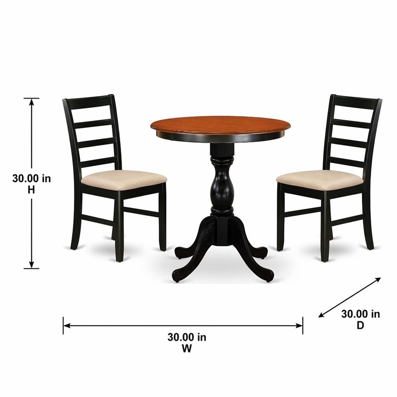 Pemberly Row 3-Piece Wood Dining Set with Ladder Back Chairs in Black & Cherry