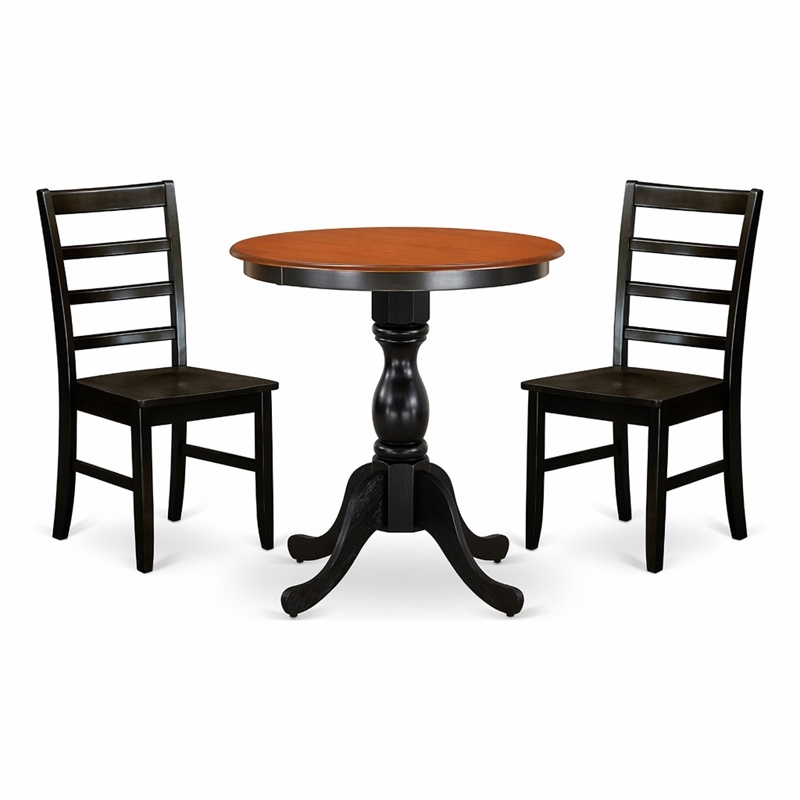 Pemberly Row 3-Piece Wood Dining Set with Ladder Back Chairs in Black & Cherry