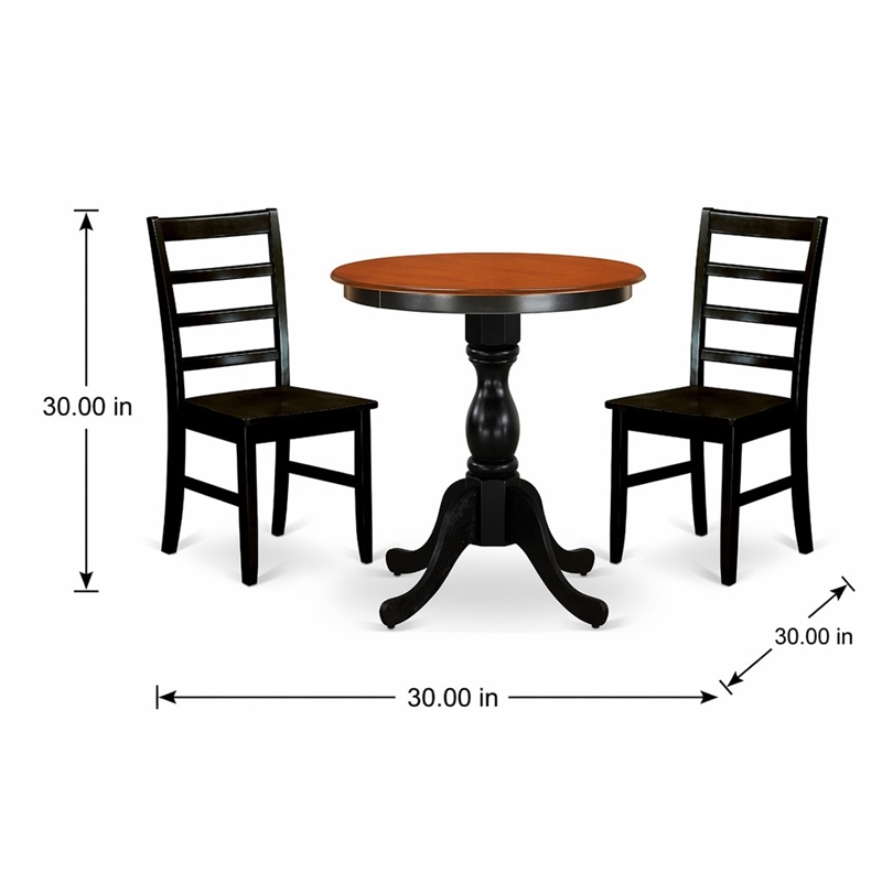 Pemberly Row 3-Piece Wood Dining Set with Ladder Back Chairs in Black & Cherry