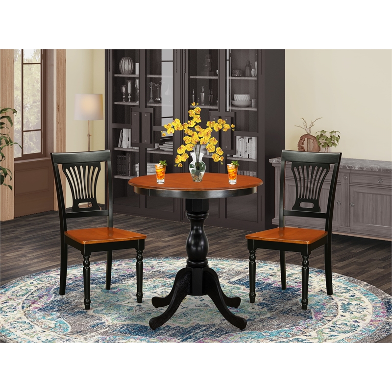Pemberly Row 3-Piece Dining Set with Slatted Back Chairs in Black & Cherry