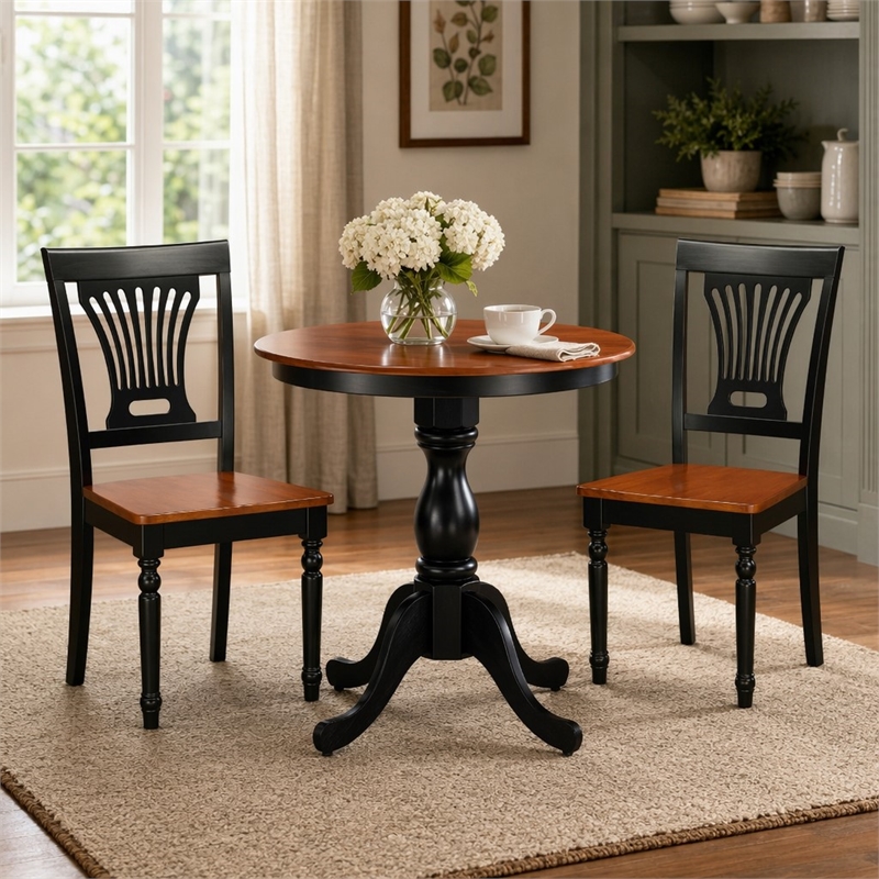 Pemberly Row 3-Piece Dining Set with Slatted Back Chairs in Black & Cherry