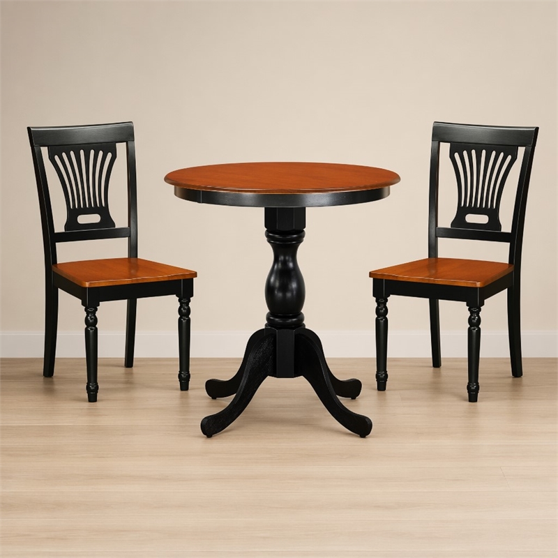 Pemberly Row 3-Piece Dining Set with Slatted Back Chairs in Black & Cherry
