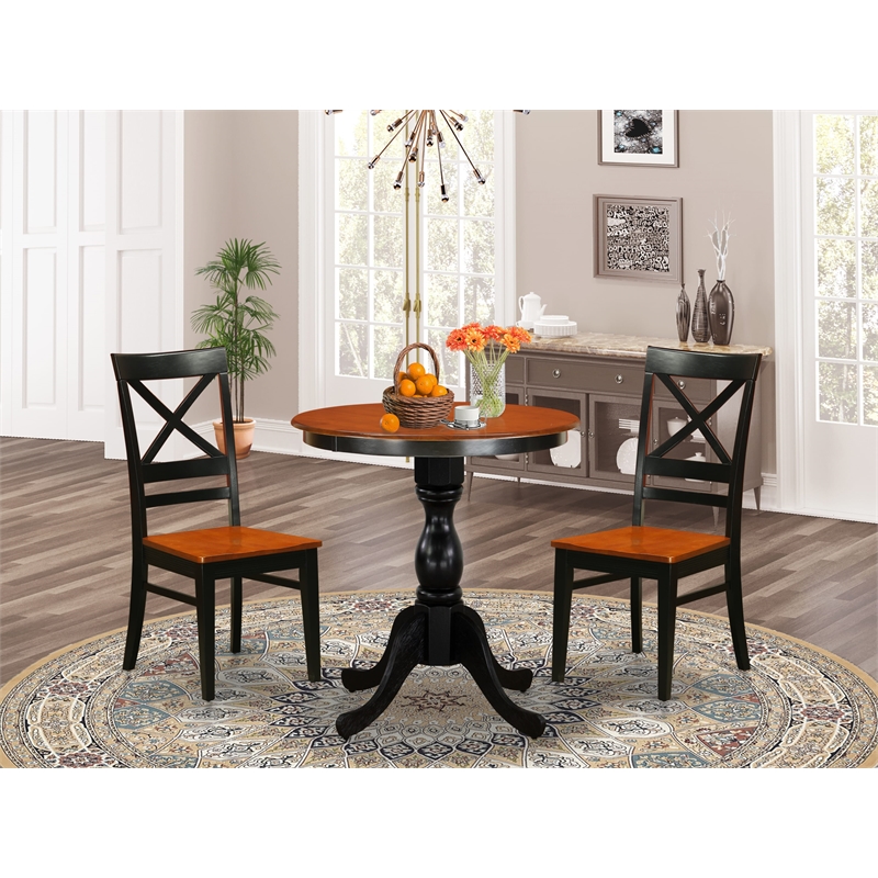 Pemberly Row 3-Piece Dining Set with X Back Chairs in Black & Cherry