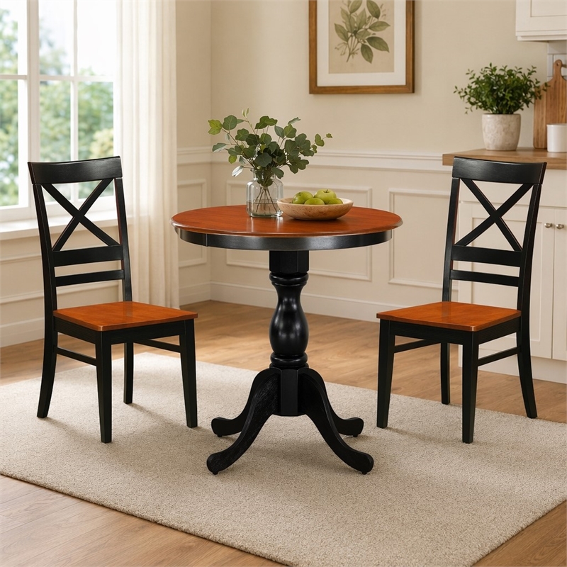 Pemberly Row 3-Piece Dining Set with X Back Chairs in Black & Cherry