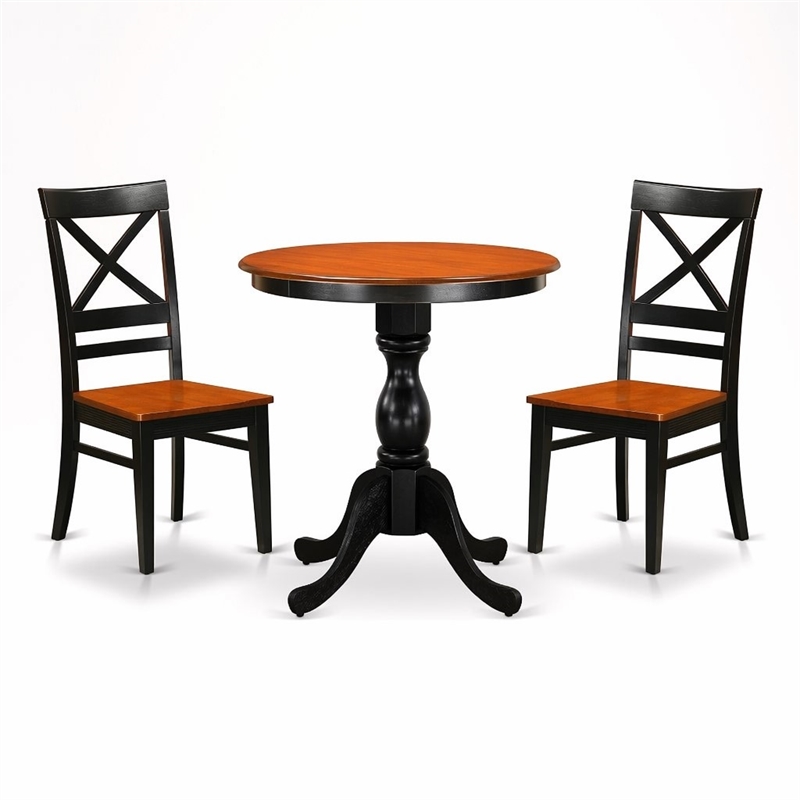 Pemberly Row 3-Piece Dining Set with X Back Chairs in Black & Cherry