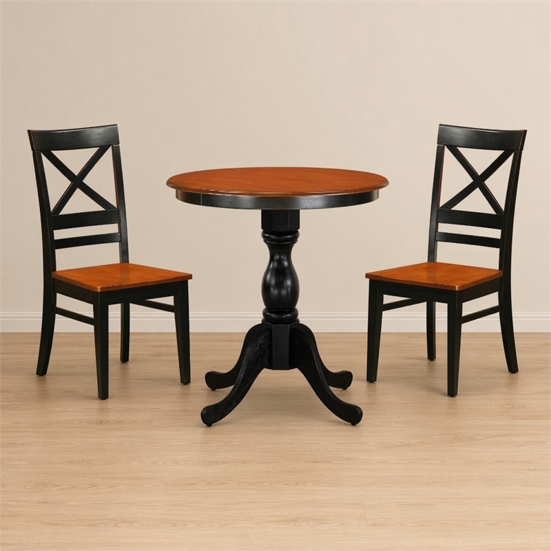 Pemberly Row 3-Piece Dining Set with X Back Chairs in Black & Cherry