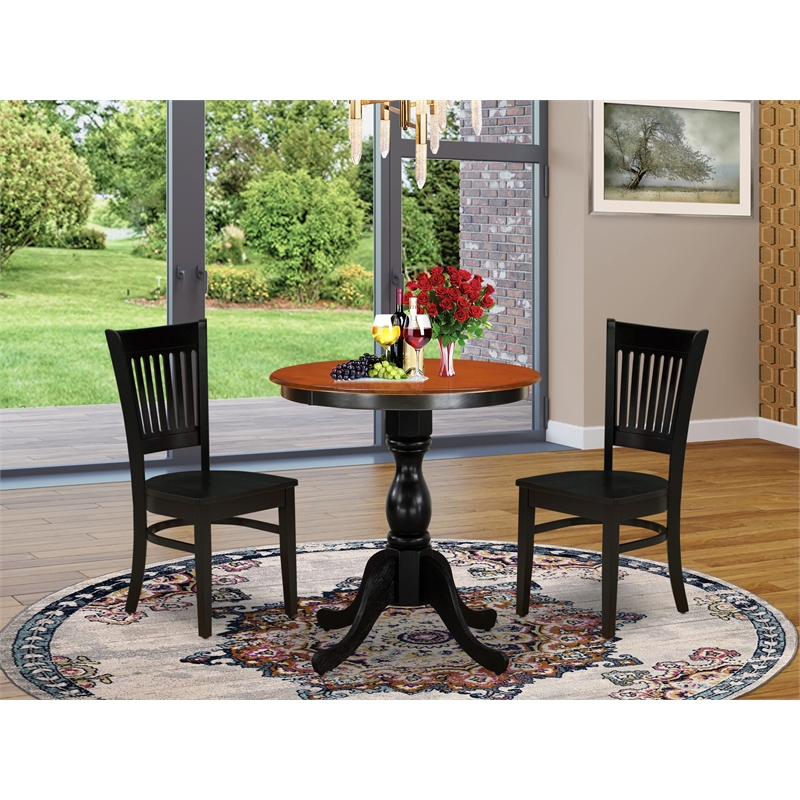 Pemberly Row 3-Piece Dining Set with Wooden Seats and Black Base