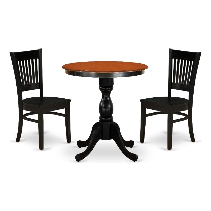 Pemberly Row 3-Piece Dining Set with Wooden Seats and Black Base