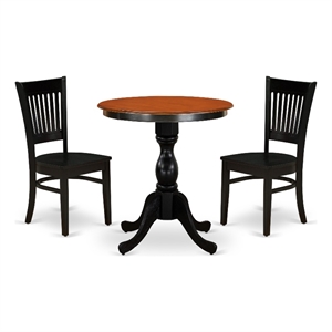 Pemberly Row 3-Piece Dining Set with Wooden Seats and Black Base