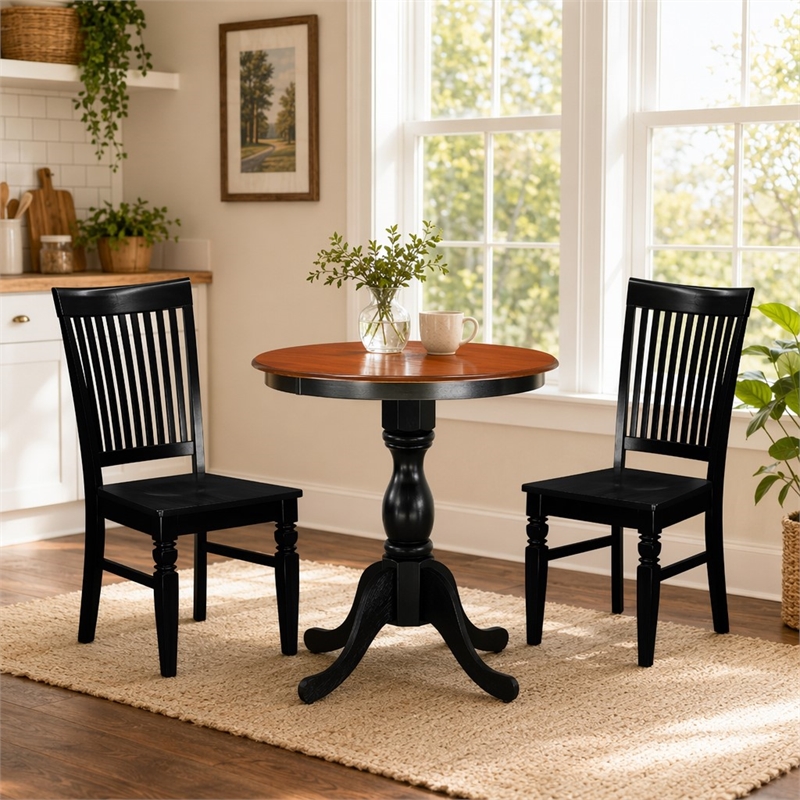 Pemberly Row 3-Piece Cherry Table Set with Slatted Chairs